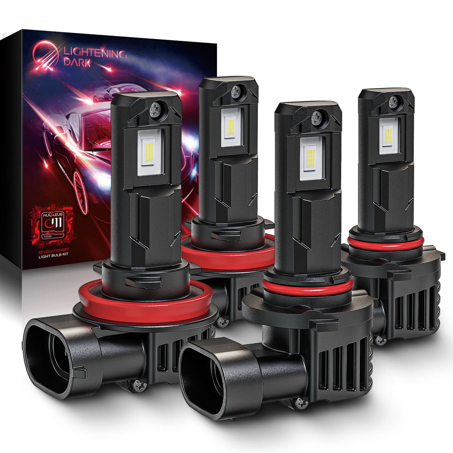 9005 H11 LED Headlight Bulbs Combo, 9005+H11 Fog Light Bulbs 400% Bright 6500K Xenon White 48000LM Fanless Wireless Plug and Play (Pack of 4)