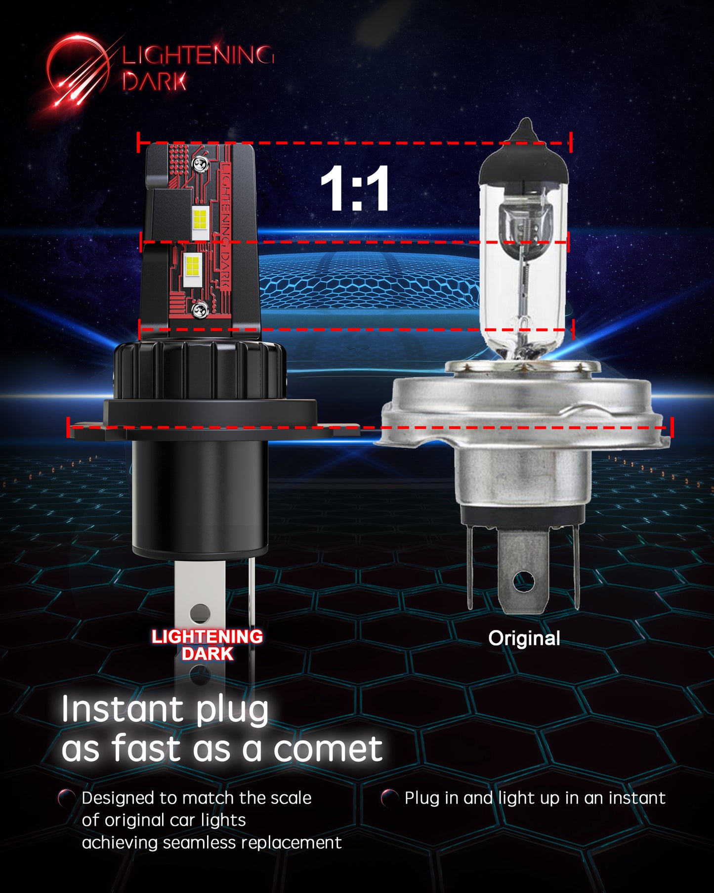 H4 LED Headlight Bulbs, 6500K Xenon White Beam Wireless Fanless, Replace OEM H4 9003 HB2 (Pack of 2)