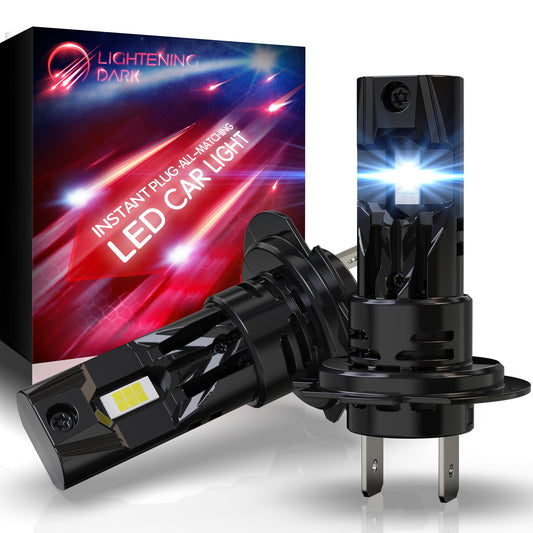 H7 LED Headlight Bulbs, No Adapter Required 20000LM Brightness 6500K Xenon White 1:1 Mini Size w/Fan Wirless Non-Polarity (Pack of 2)