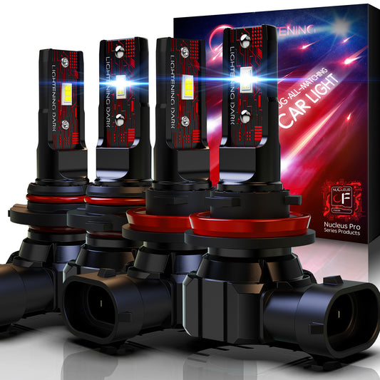 H11+9005 LED Headlight Bulbs, H8/H9/H11 + HB3/9005 Light Bulbs Combo 6500K Xenon White Beam Wireless Fanless (Pack of 4)