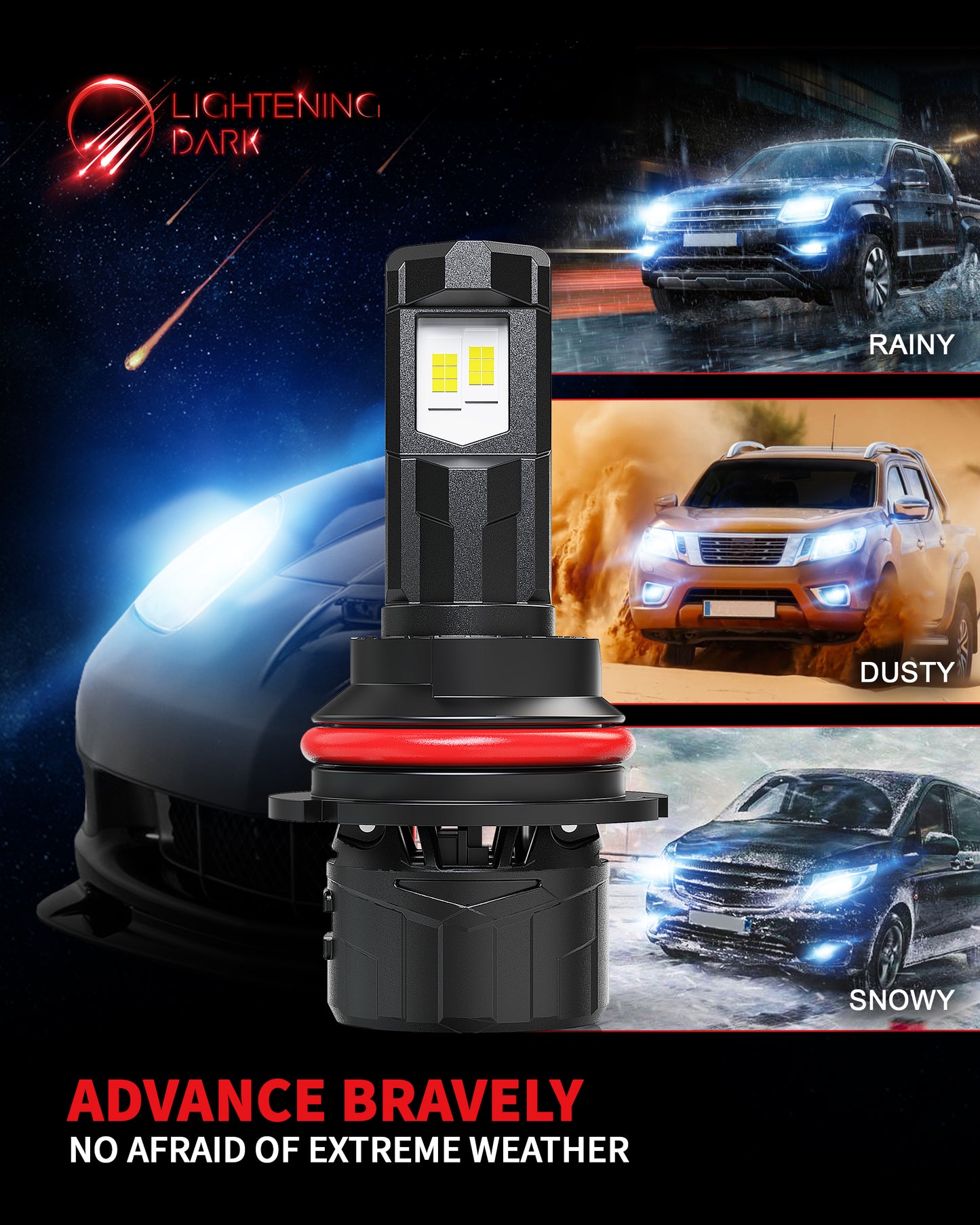 9007/HB5 LED Headlight Bulbs, 40000LM 6500K Xenon White Plug & Play 360° Adjustable Light Beam with Cooling Fan, Pack of 2
