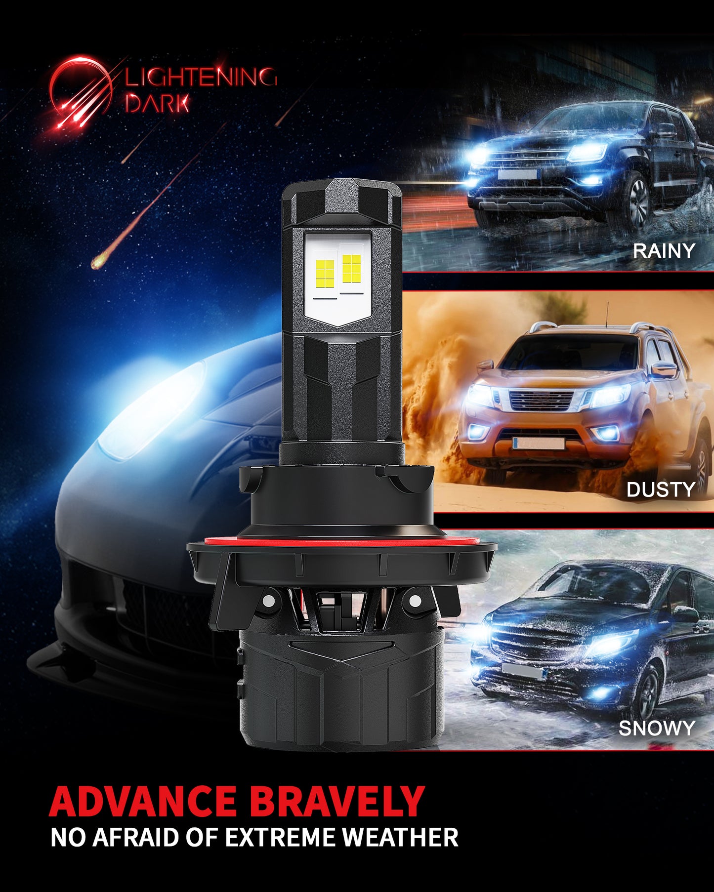 H13/9008 LED Headlight Bulbs, 40000LM 6500K Xenon White Plug & Play 360° Adjustable Light Beam with Cooling Fan, Pack of 2
